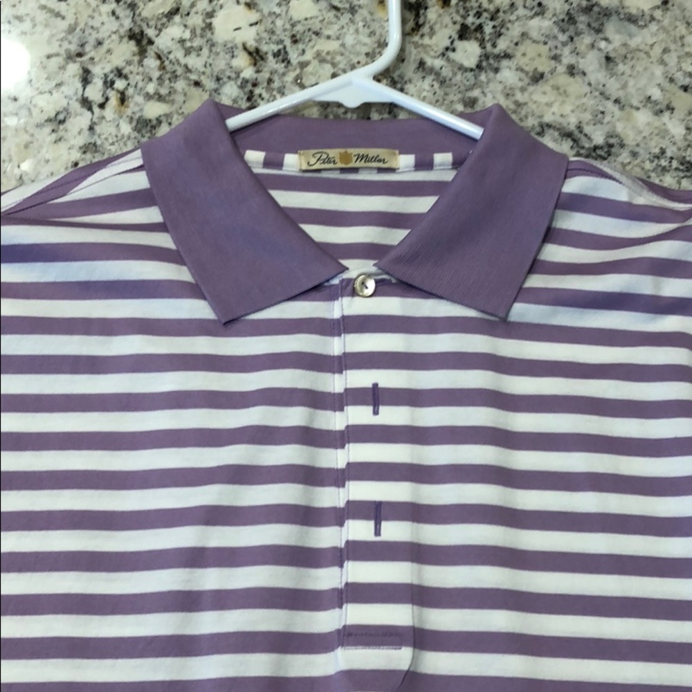 Peter Millar Golf Polo - White and purple striped